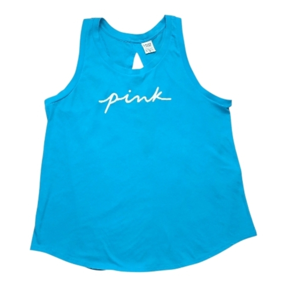 VS PINK Blue Racerback Tank Top Size XL Script Logo Casual - Picture 2 of 7